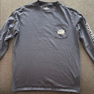 Vineyard Vines Blue Long Sleeve Tee with Sleeve Text